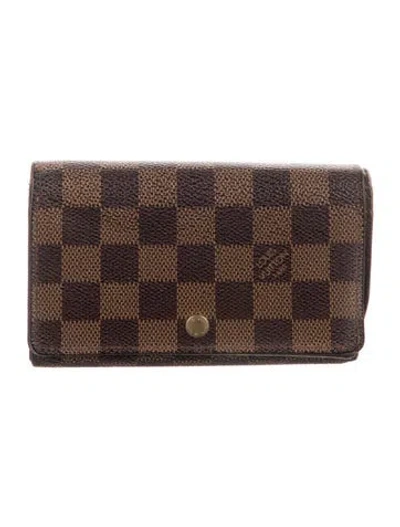 Pre-owned Louis Vuitton 2002 Damier Ebene Pattern Wallet In Brown