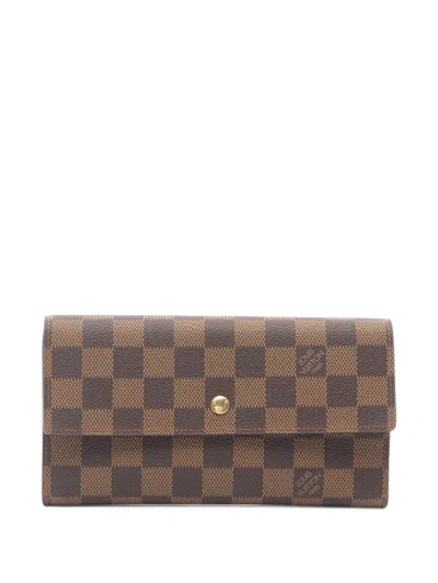 Pre-owned Louis Vuitton 2002 Damier Ebene Trifold Wallet In Brown