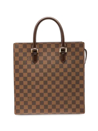 Pre-owned Louis Vuitton 2002 Damier Ebene Venice Sac Plat Tote Bag In Brown