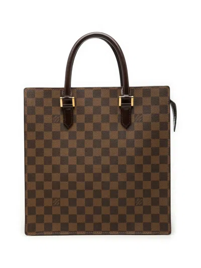Pre-owned Louis Vuitton 2002 Damier Ebene Venice Sac Plat Tote Bag In Brown