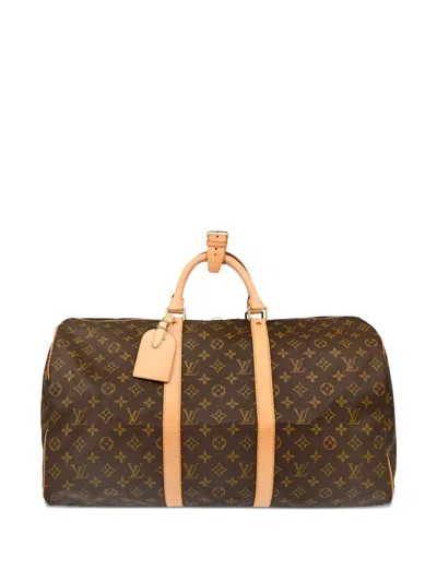 Pre-owned Louis Vuitton 2002 Keepall 50 Monogram Tote Bag In Brown