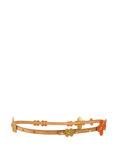 Pre-owned Louis Vuitton 2002 Lexington Flower-motif Belt In Neutrals