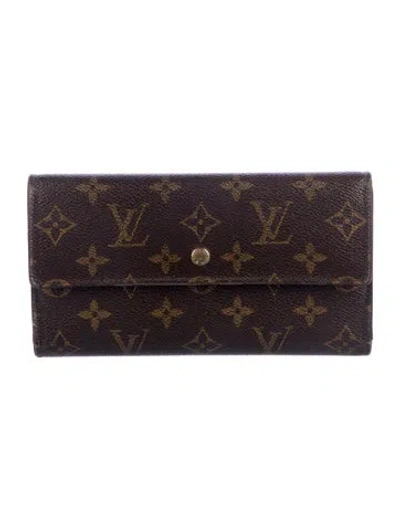 Pre-owned Louis Vuitton 2002 Lv Monogram Sarah Wallet In Brown