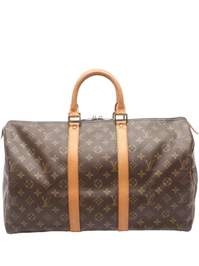 Pre-owned Louis Vuitton 2002 Monogram Keepall 45 Travel Bag In Brown