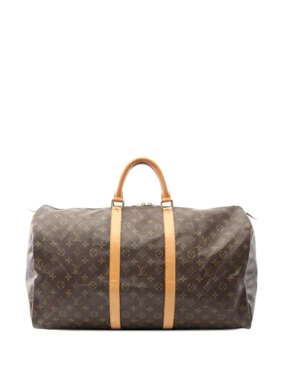 Pre-owned Louis Vuitton 2002 Monogram Keepall 55 Travel Bag In Brown