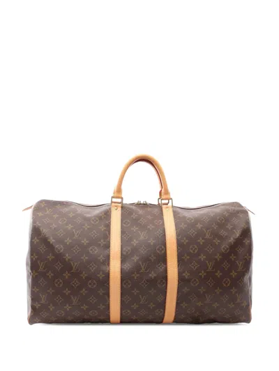 Pre-owned Louis Vuitton 2002 Monogram Keepall 55 Travel Bag In Brown