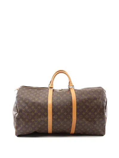 Pre-owned Louis Vuitton 2002 Monogram Keepall 60 Travel Bag In Brown