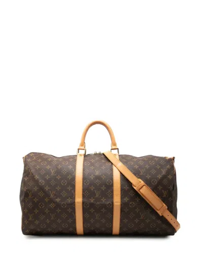 Pre-owned Louis Vuitton 2002 Monogram Keepall Bandouliere 55 Travel Bag In Brown