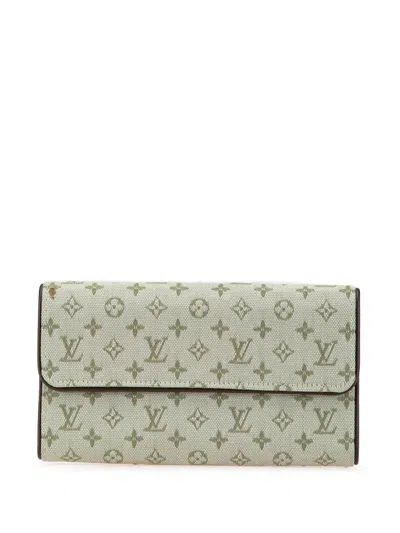 Pre-owned Louis Vuitton 2002 Monogram Mini Lin Porte Tresor International Long Wallets In Gray