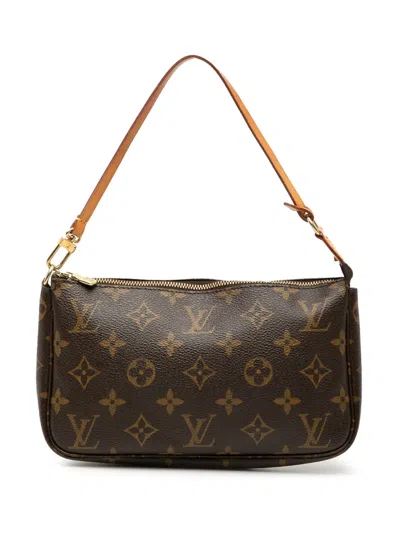 Pre-owned Louis Vuitton 2002 Monogram Pochette Accessoires Shoulder Bag In Brown