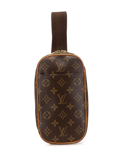 Pre-owned Louis Vuitton 2002 Monogram Pochette Gange Crossbody Bag In Brown