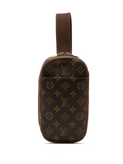 Pre-owned Louis Vuitton 2002 Monogram Pochette Gange Crossbody Bag In Brown