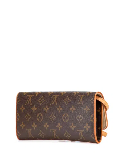 Pre-owned Louis Vuitton 2002 Monogram Pochette Twin Gm Crossbody Bag In Brown