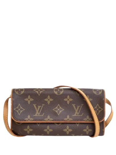 Pre-owned Louis Vuitton 2002 Monogram Pochette Twin Pm Crossbody Bag In Brown