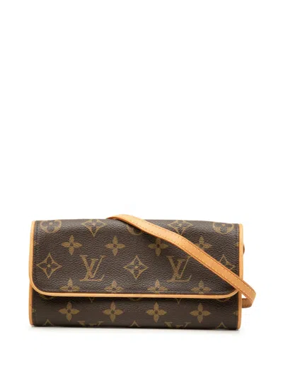 Pre-owned Louis Vuitton 2002 Monogram Pochette Twin Pm Crossbody Bag In Brown
