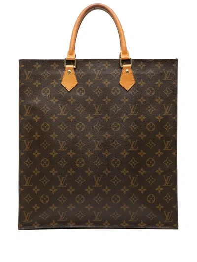 Pre-owned Louis Vuitton 2002 Monogram Sac Plat Tote Bag In Brown