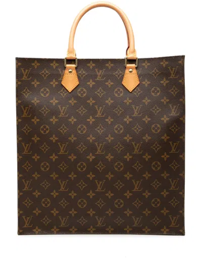 Pre-owned Louis Vuitton 2002 Monogram Sac Plat Tote Bag In Brown