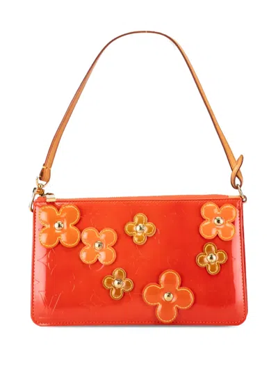Pre-owned Louis Vuitton 2002 Monogram Vernis Fleurs Lexington Pochette Shoulder Bag In Orange