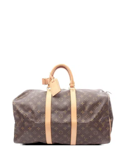 Pre-owned Louis Vuitton 2003 45 Keepall Monogram Leather Boston Bag In Brown