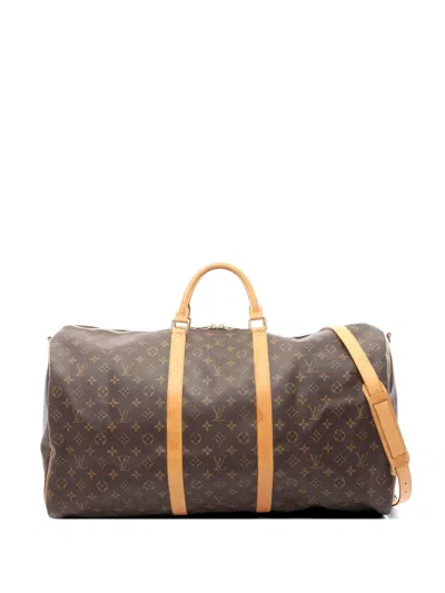 Pre-owned Louis Vuitton 2003 60 Keepall Bandoulière Monogram Luggage Bag In Brown