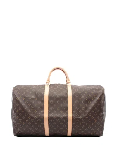 Pre-owned Louis Vuitton 2003 60 Keepall Monogram Boston Bag In Brown