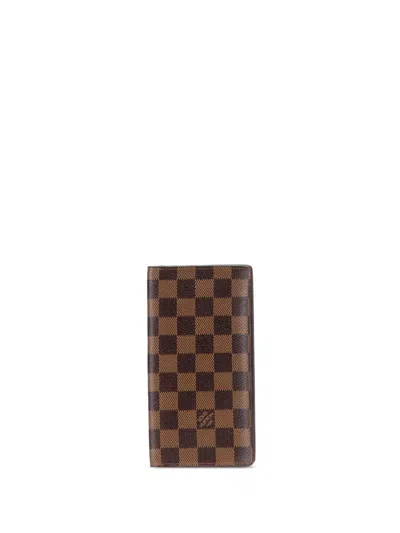 Pre-owned Louis Vuitton 2003 Damier Ebene Brazza Wallet Long Wallets In Brown