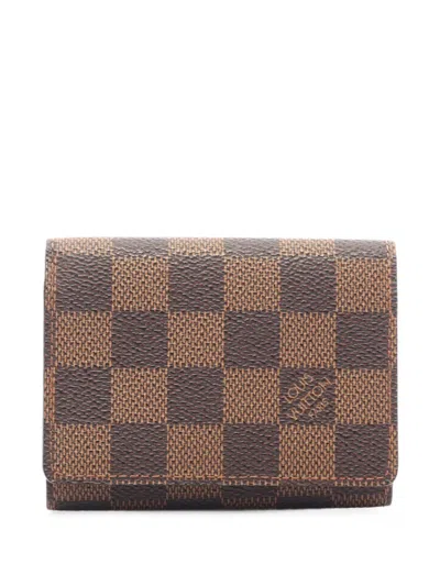 Pre-owned Louis Vuitton 2003 Damier Ebene Enveloppe Carte De Visite Card Holder In Brown