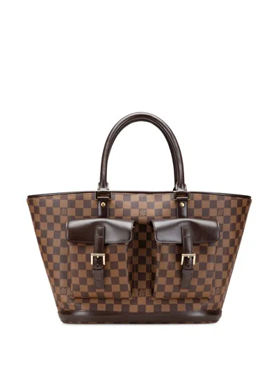 Pre-owned Louis Vuitton 2003 Damier Ebene Manosque Gm Tote Bag In Brown