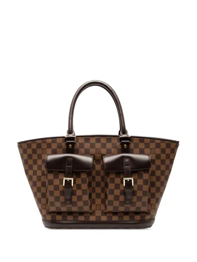 Pre-owned Louis Vuitton 2003 Damier Ebene Manosque Gm Tote Bag In Brown