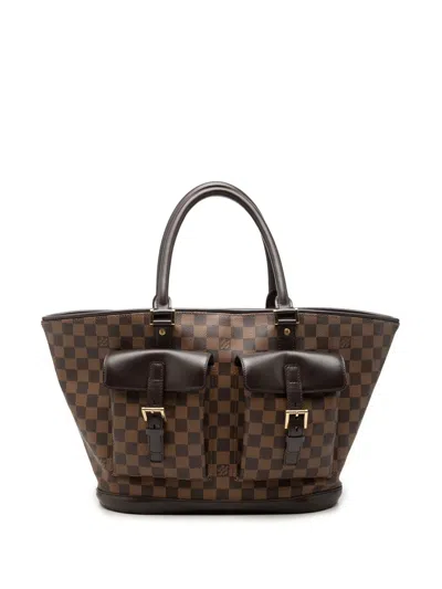 Pre-owned Louis Vuitton 2003 Damier Ebene Manosque Gm Tote Bag In Brown
