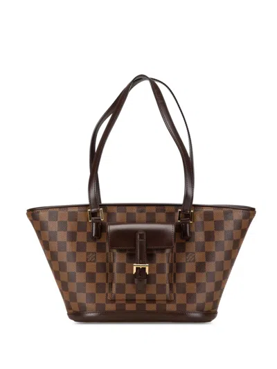Pre-owned Louis Vuitton 2003 Damier Ebene Manosque Pm Shoulder Bag In Brown