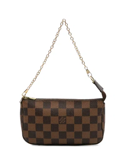Pre-owned Louis Vuitton 2003 Damier Ebene Mini Pochette Accessoires Handbag In Brown