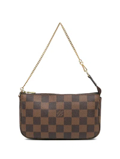 Pre-owned Louis Vuitton 2003 Damier Ebene Mini Pochette Accessoires Handbag In Brown