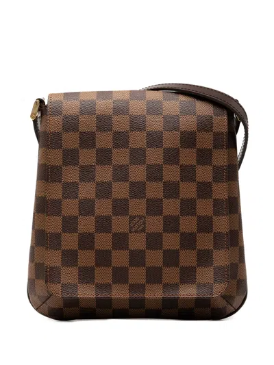 Pre-owned Louis Vuitton 2003 Damier Ebene Musette Salsa Long Strap Crossbody Bag In Brown