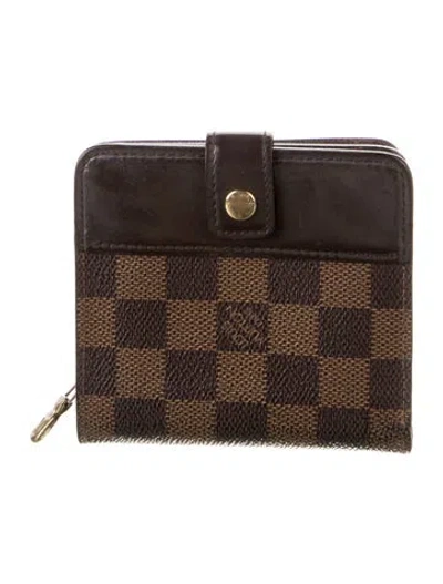 Pre-owned Louis Vuitton 2003 Damier Ebene Pattern Compact Zippé Wallet In Brown