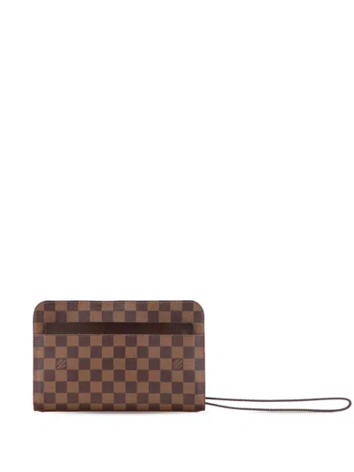 Pre-owned Louis Vuitton 2003 Damier Ebene Saint Louis Pochette Clutch Bag In Brown