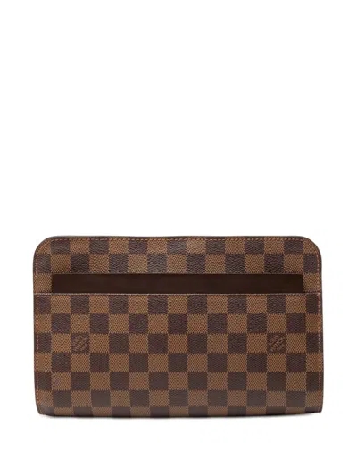 Pre-owned Louis Vuitton 2003 Damier Ebene Saint Louis Pochette Clutch Bag In Brown
