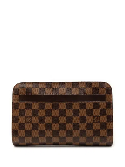 Pre-owned Louis Vuitton 2003 Damier Ebene Saint Louis Pochette Clutch Bag In Brown