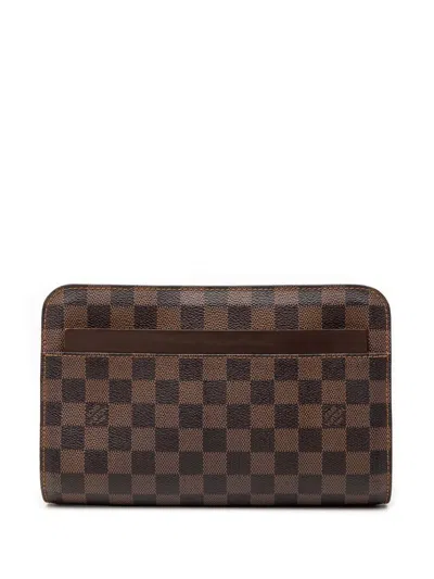 Pre-owned Louis Vuitton 2003 Damier Ebene Saint Louis Pochette Clutch Bag In Brown