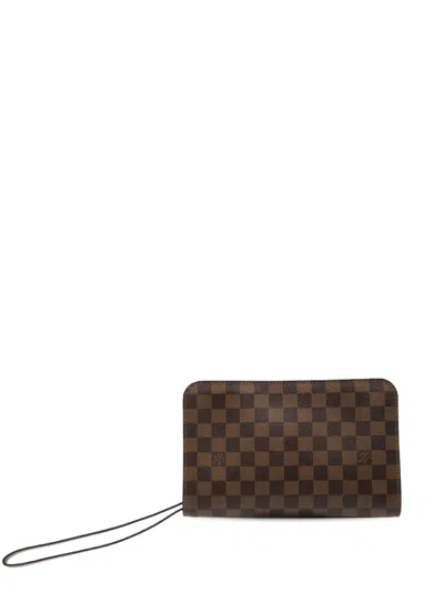 Pre-owned Louis Vuitton 2003 Damier Ebene Saint Louis Pochette Clutch Bag In Brown