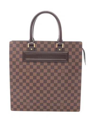 Pre-owned Louis Vuitton 2003 Damier Ebene Venice Sac Plat Gm Tote Bag In Brown