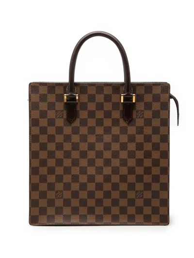 Pre-owned Louis Vuitton 2003 Damier Ebene Venice Sac Plat Tote Bag In Brown