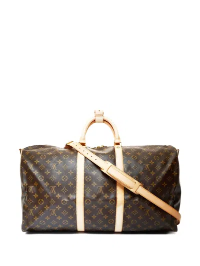 Pre-owned Louis Vuitton 2003 Keepall Bandouliere 55 Boston Travel Bag In Brown