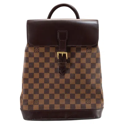 Pre-owned Louis Vuitton 2003  N51132 Damier Ebene Soho Canvas Leather Backpack In Black