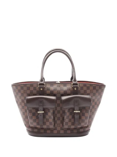 Pre-owned Louis Vuitton 2003 Manosque Gm Damier Èbene Tote Bag In Brown