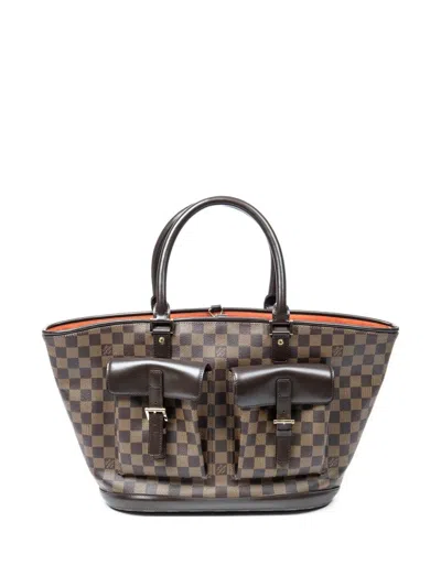 Pre-owned Louis Vuitton 2003 Manosque Gm Damier Tote Bag In Brown