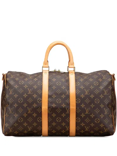 Pre-owned Louis Vuitton 2003 Monogram Keepall Bandouliere 45 Travel Bag In Brown