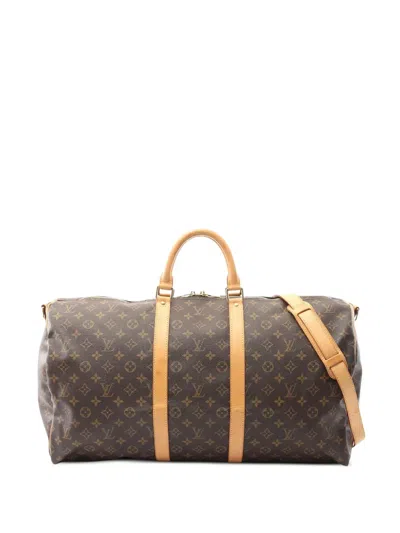 Pre-owned Louis Vuitton 2003 Monogram Keepall Bandouliere 55 Travel Bag In Brown