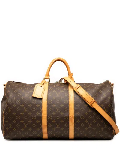 Pre-owned Louis Vuitton 2003 Monogram Keepall Bandouliere 55 Travel Bag In Brown