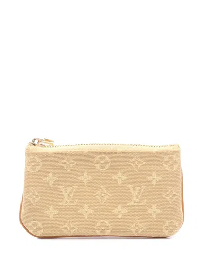 Pre-owned Louis Vuitton 2003 Monogram Mini Lin Pochette Cles Coin Pouch In Brown